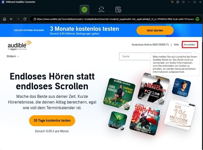 Bei Audible Konto anmelden