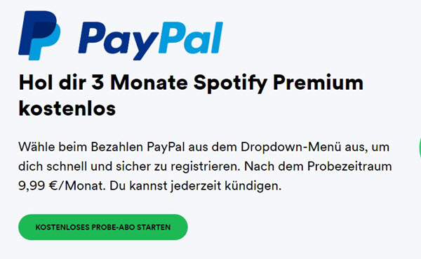3 Monate Spotify Premium kostenlos mit Paypal erhalten