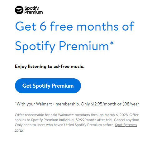 6 Monate Spotify Premium kostenlos mit Walmart+ erhalten