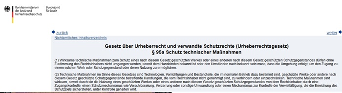 Regelung nach § 95a UrhG