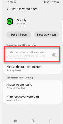 Akkuoptimierung auf Android deaktivieren