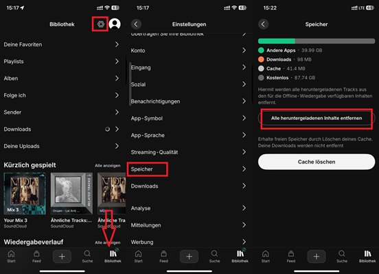 Alle heruntergeladenen SoundCloud Inhalte entfernen