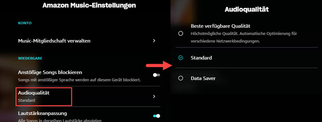 Amazon Audioqualität anpassen PC