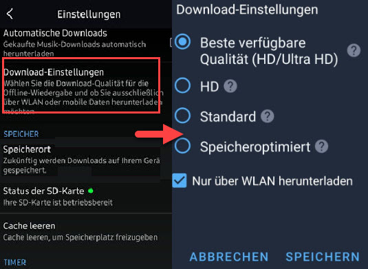 Amazon Download-Einstellungen anpassen Handy