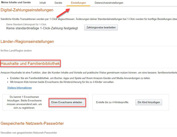 Amazon Haushalte und Familienbibliothek