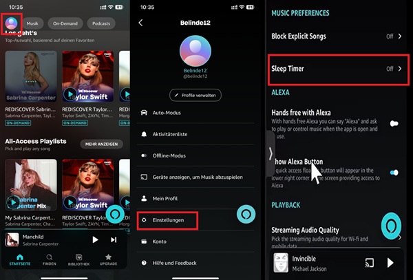 Sleep-Timer in der Amazon Music App auf dem iPhone einrichten