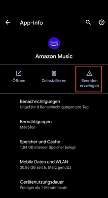 Amazon Music App beenden erzwingen