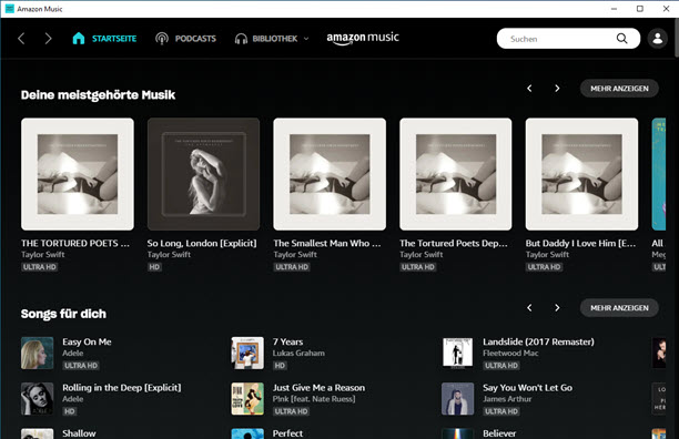 Amazon Music Benutzerschnittstelle