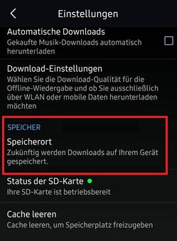 Amazon Music Speicherort ändern Android