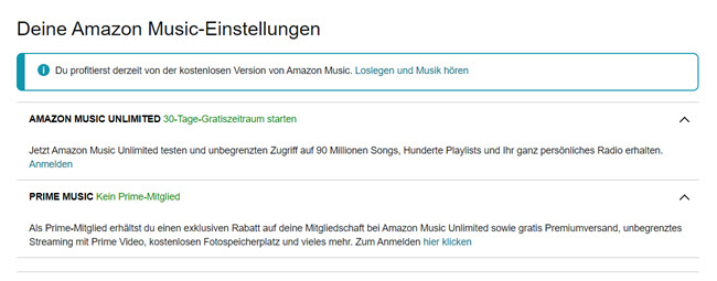 Amazon Music Abonnementstatus überprüfen