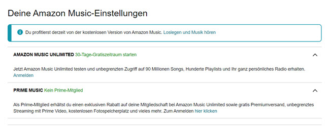 Amazon Muisc Abonnementstatus überprüfen