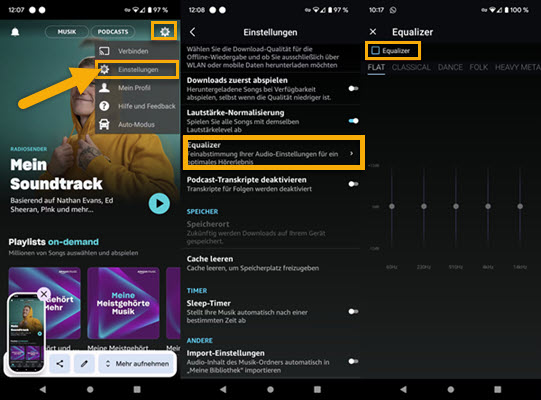 Amazon Music Equalizer aktivieren auf Android