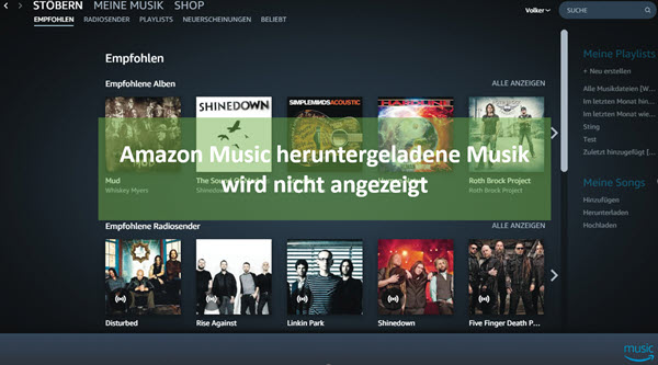 Amazon Music heruntergeladene Musik wird nicht angezeigt