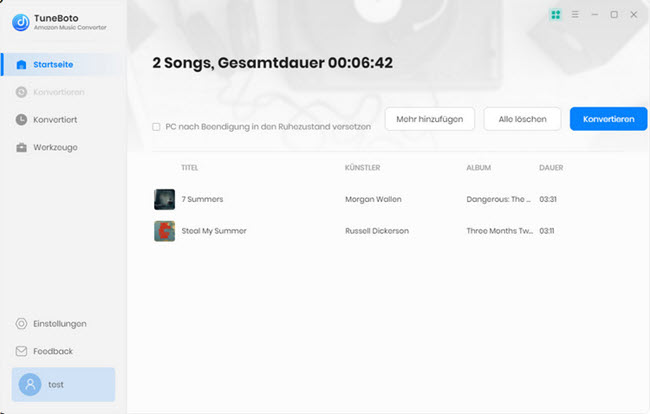 Konvertierung starten mit Tuneboto