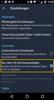 Amazon Muisc Nur über WiFi herunterladen deaktivieren