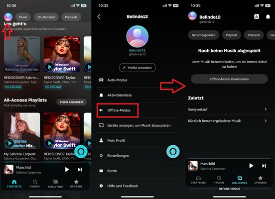 Amazon Music Offline-Modus aktivieren auf iPhone