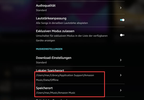 Amazon Music Speicherort anzeigen Mac