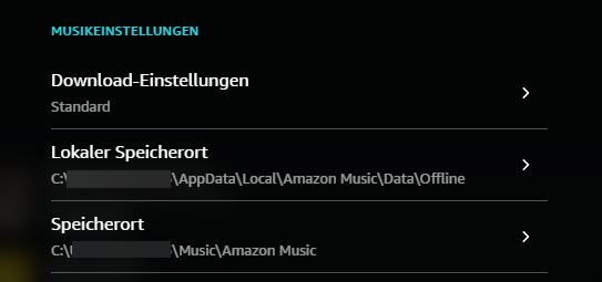 Amazon Music Speicherort anzeigen PC