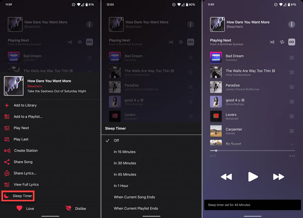 Sleep Timer bei Apple Music Android einstellen