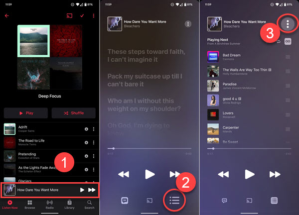 Sleep Timer bei Apple Music Android wählen