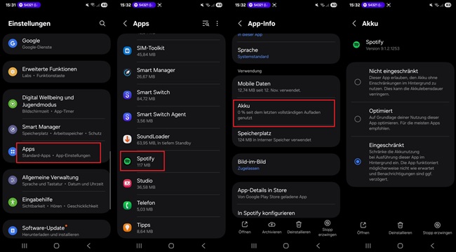 Batterie-Optimierung ausschalten
