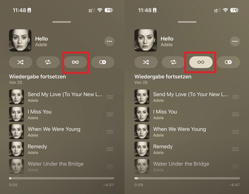 Apple Music Autoplay-Symbol in der Warteschlange