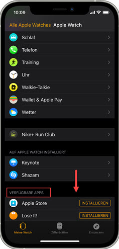 Apple Watch App Verfügbare Apps
