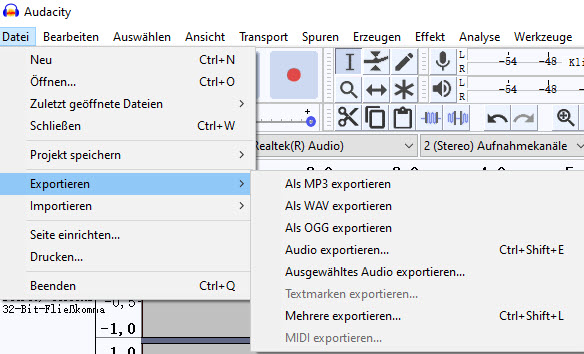 Audible Dateien exportieren Audacity