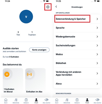 Audible Datenverbindung & Speicher