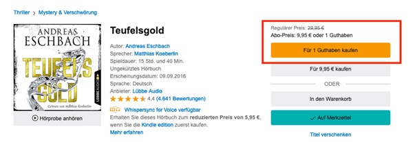 Audible für 1 Guthaben kaufen