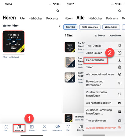 Audible App Hörbücher herunterladen