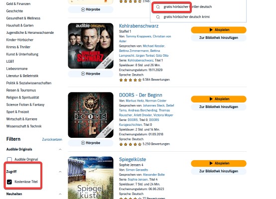Audible kostenlose Titel hören