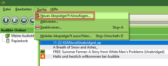 Audible Manager neues Abspielgerät hinzufügen