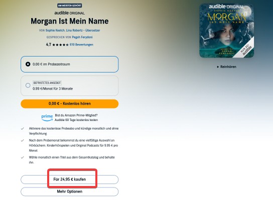 Audible Titel ohne Abo kaufen PC