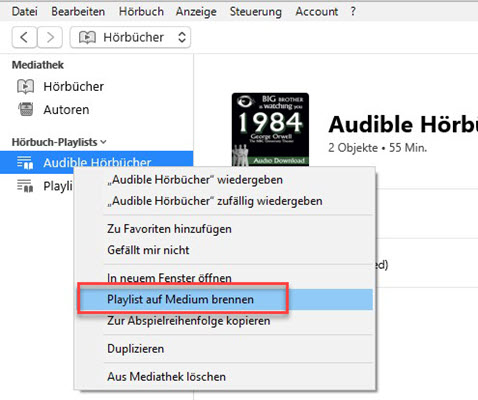 Audible Playlist auf Medium brennen