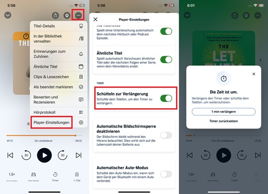 Audible Schütteln-zur-Verlängerung aktivieren