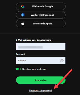 Auf Passwort vergessen klicken