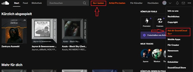 SoundCloud Go+ testen
