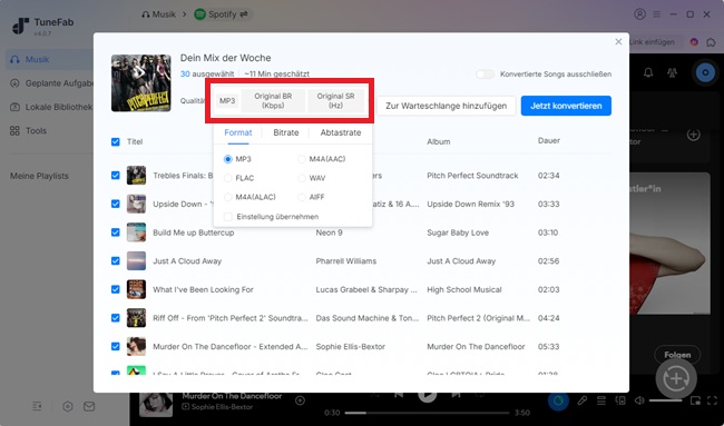 Ausgabeformat auswählen