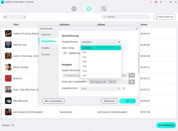 Ausgabeformat in AudFree Tidal Music Converter festlegen