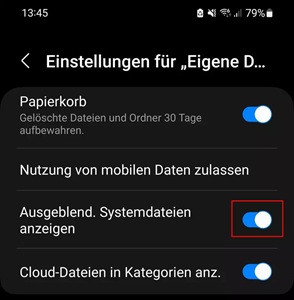 Ausgeblend. Stystemdateien anzeigen Android
