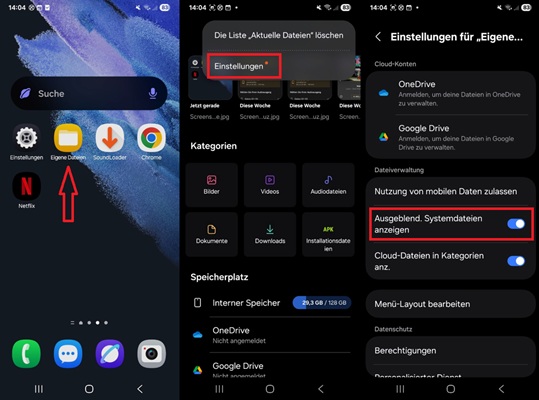 Ausgeblendete Systemdateien auf Android anzeigen