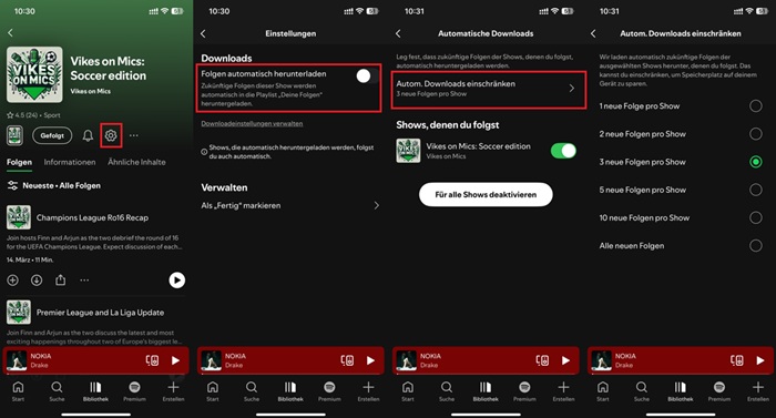 Automatische Downloads von Spotify Episoden