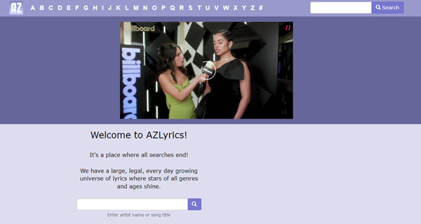 AZLyrics Webseite