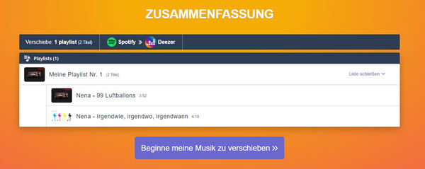 Spotify Playlist zu Deezer übertragen mit Tunemymusic