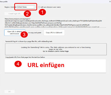 Bei Audible Konto einloggen in BookLibConnect