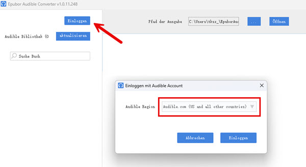 Bei Audible Konto anmelen in Epubor Audible Converter