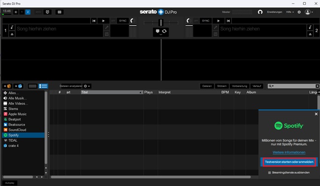 Bei Spotify in Serato anmelden