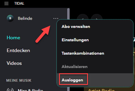Bei Tidal ausloggen