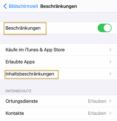 Beschränkungen deaktivieren iPhone